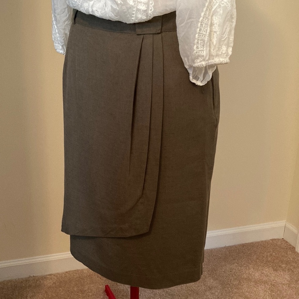Olive green to Brown Pencil Skirt Knee-Length Work with overlap detail